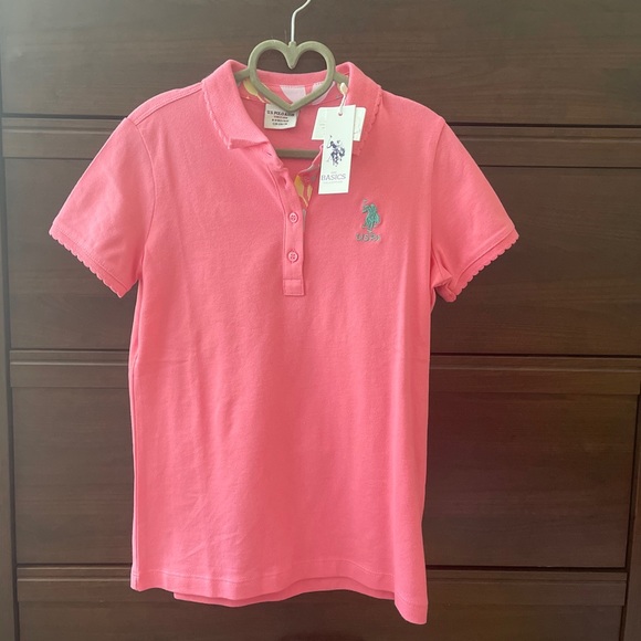 US Polo Assn Girls Top 8-9 Y Pink Polo Logo Embroidered Short Sleeve Collar new - Picture 1 of 17